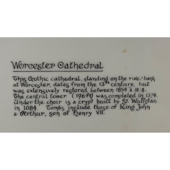 Decorative Plate  Worcester Cathedral Black Rim Gold Filigree 8” England - Picture 5 of 7